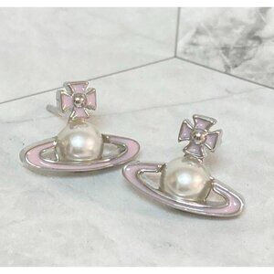 Vivienne Westwood Pearl Orb Earrings Silver Pink Accessory with drawstring